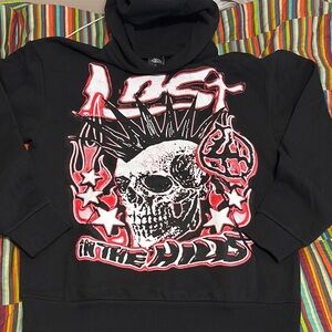 1/2 price LostHills graphic logo  LH20007 Black Hoodie with Skull Graphic large